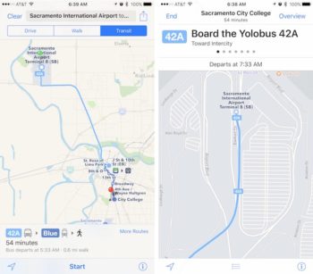 Apple Maps adds Transit directions for Sacramento