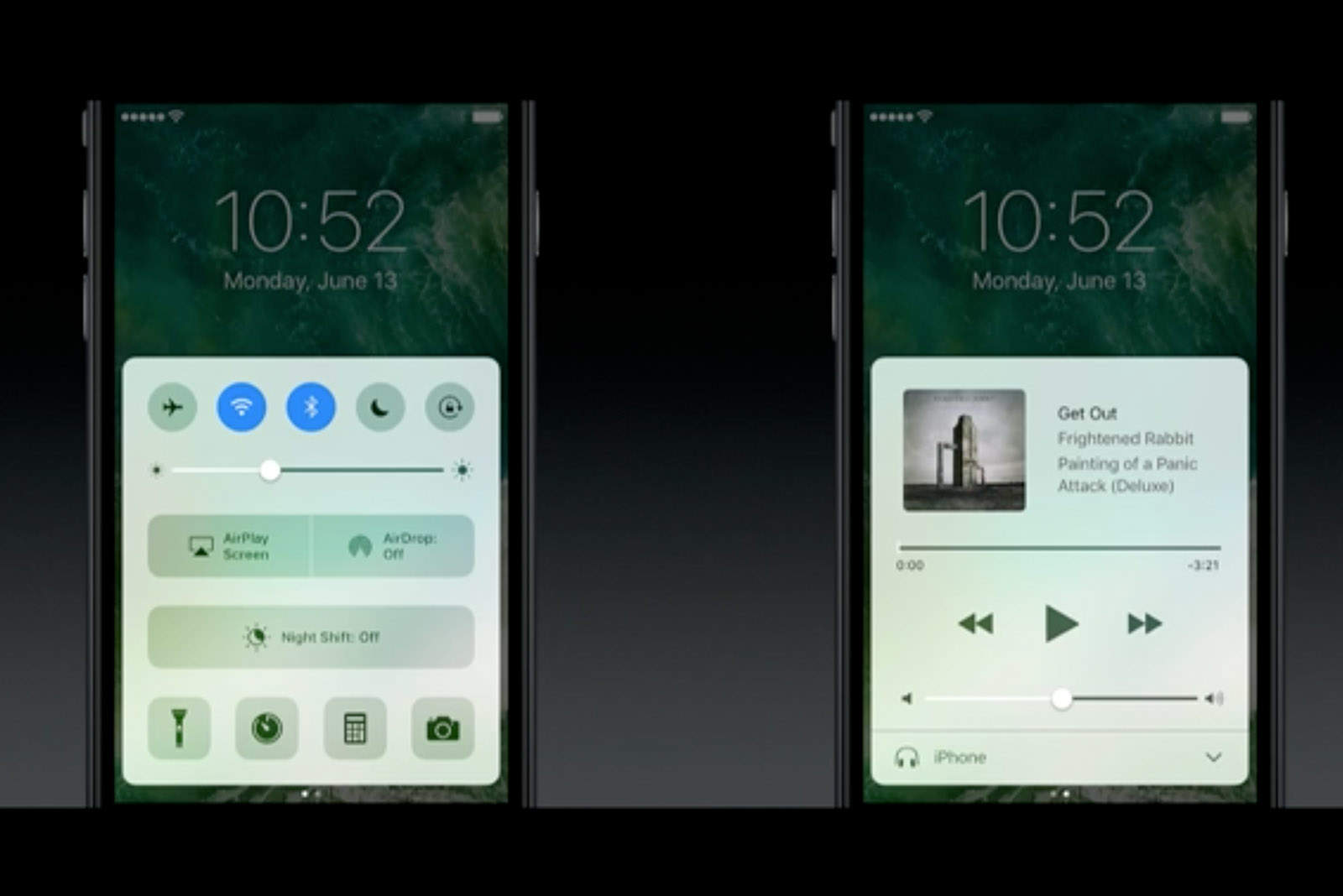 The iOS 10 lockscreen is more interactive.