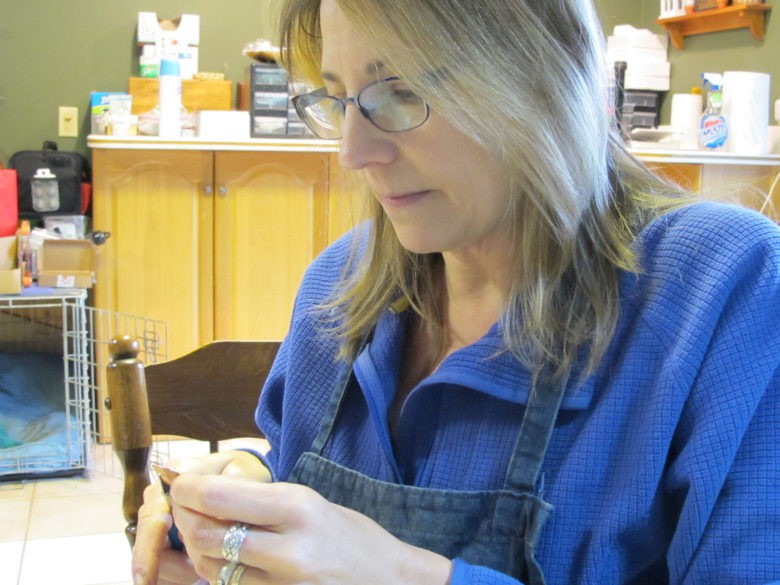 Peterson at work in her home in Pennsylvania.