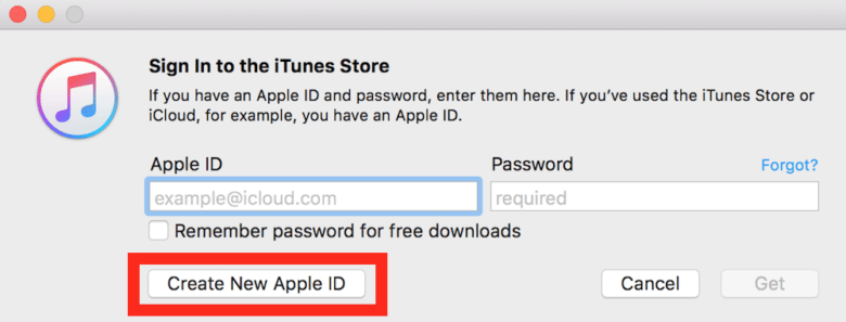 iTunes create new Apple ID