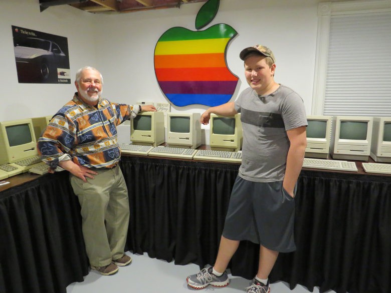 Former Apple design chief Jerry Manock, left, visits the Maine Technology Museum