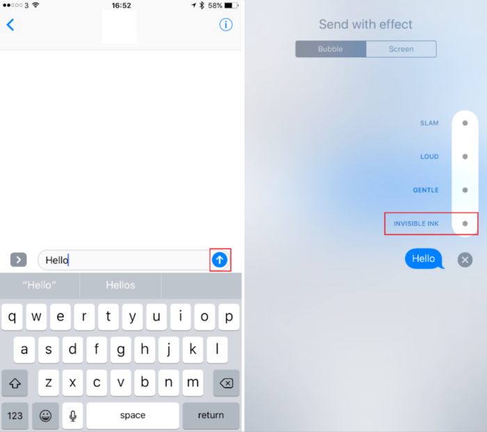 How to send a message in invisible ink in iOS 10