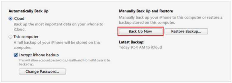 iTunes backup now
