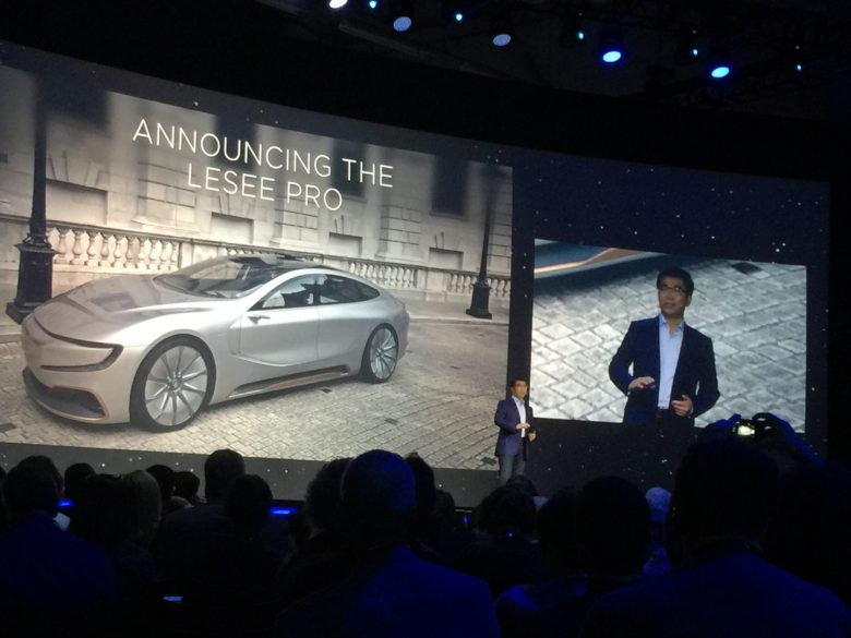 LeEco's Lei Ding shows off the LeSEE Pro, LeEco's autonomous electric concept car, in San Francisco.