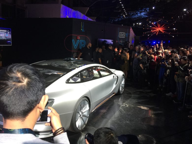 Journalists swarm around LeEco's LeSEE Pro concept car.