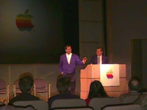 Apple's QuickTake camera, used to take this picture, did a poor job reproducing color. The purple jackets were actually black.