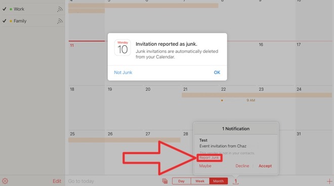 iCloud Calendar report junk