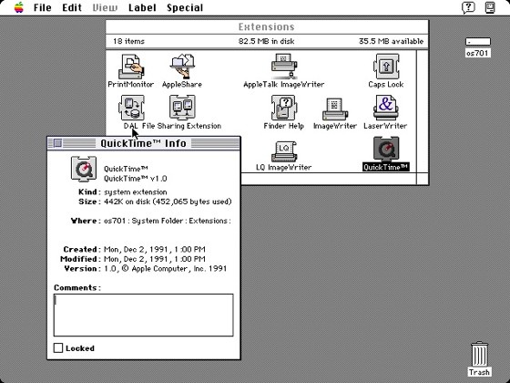 A screenshot of QuickTime v 1.0.