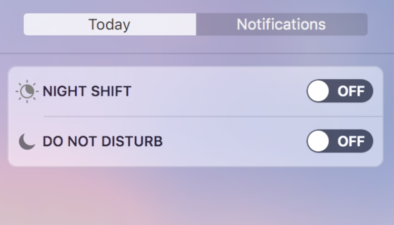 You can toggle Night Shift mode on and off in the Notification Center.