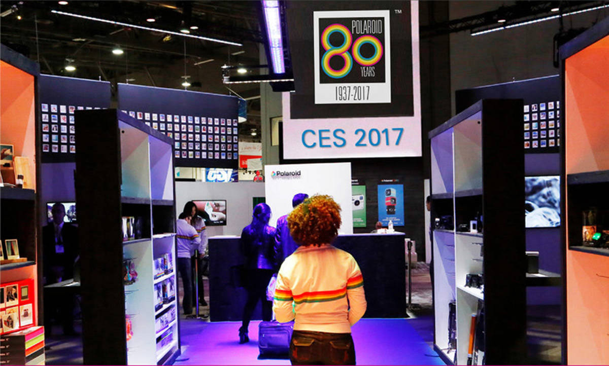 The Polaroid booth at CES 2017 in Las Vegas shows the company's embrace of the past as it moves forward.