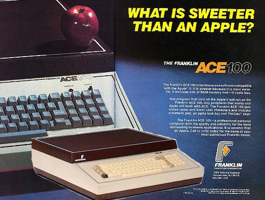 An ad for an earlier Franklin Apple II clone. Contentious wording much?