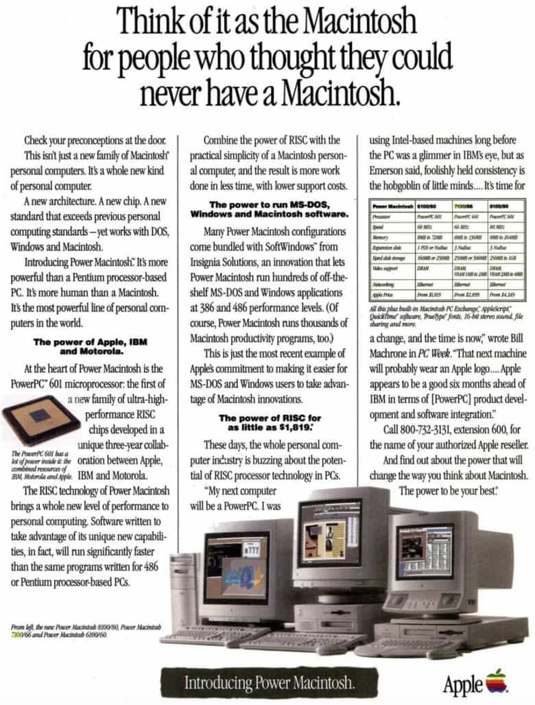 The Power Mac 7100 compared with the other Power Macintoshes of its day