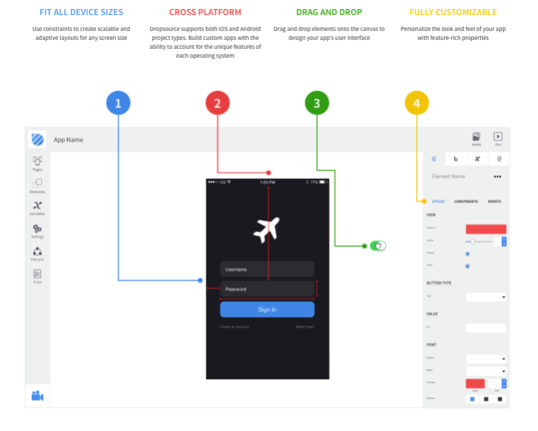 Dropsource offers a drag-and-drop solution for prototyping apps for iOS and Android.