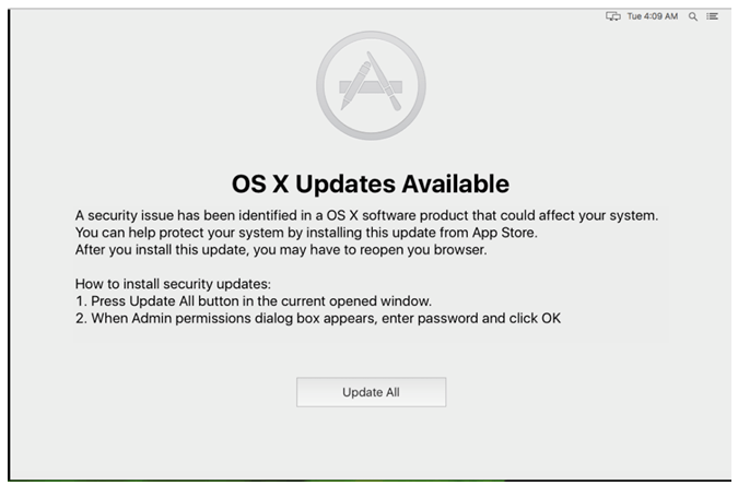 The OSX/Dok malware forces you to install a bogus OS X update.
