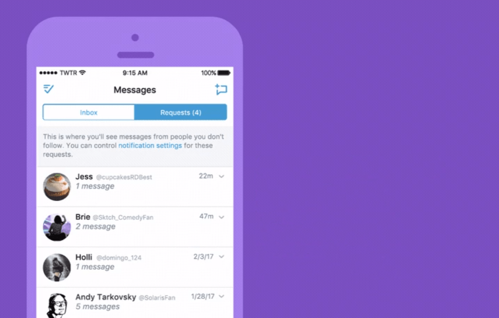 Twitter's new Requests inbox.