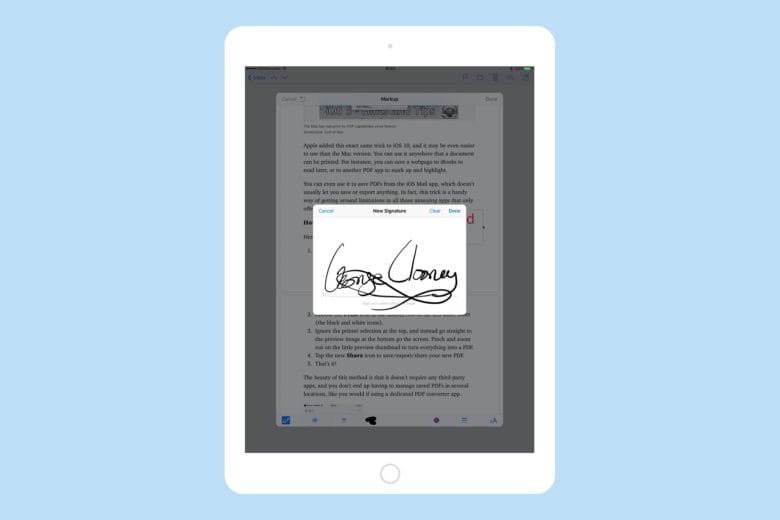 Signatures are synced with Preview on the Mac.