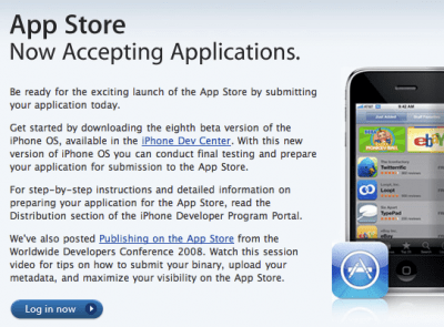 Apple's email to developers inviting them to submit software to the soon-to-open App Store.