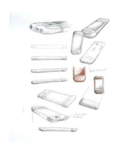 Designer Chris Stringer’s early sketches of the iPhone look rather like the finished product, but with a smaller, bordered screen. You can also see sketches for an extruded-aluminum model, which would be abandoned during rocky development. 