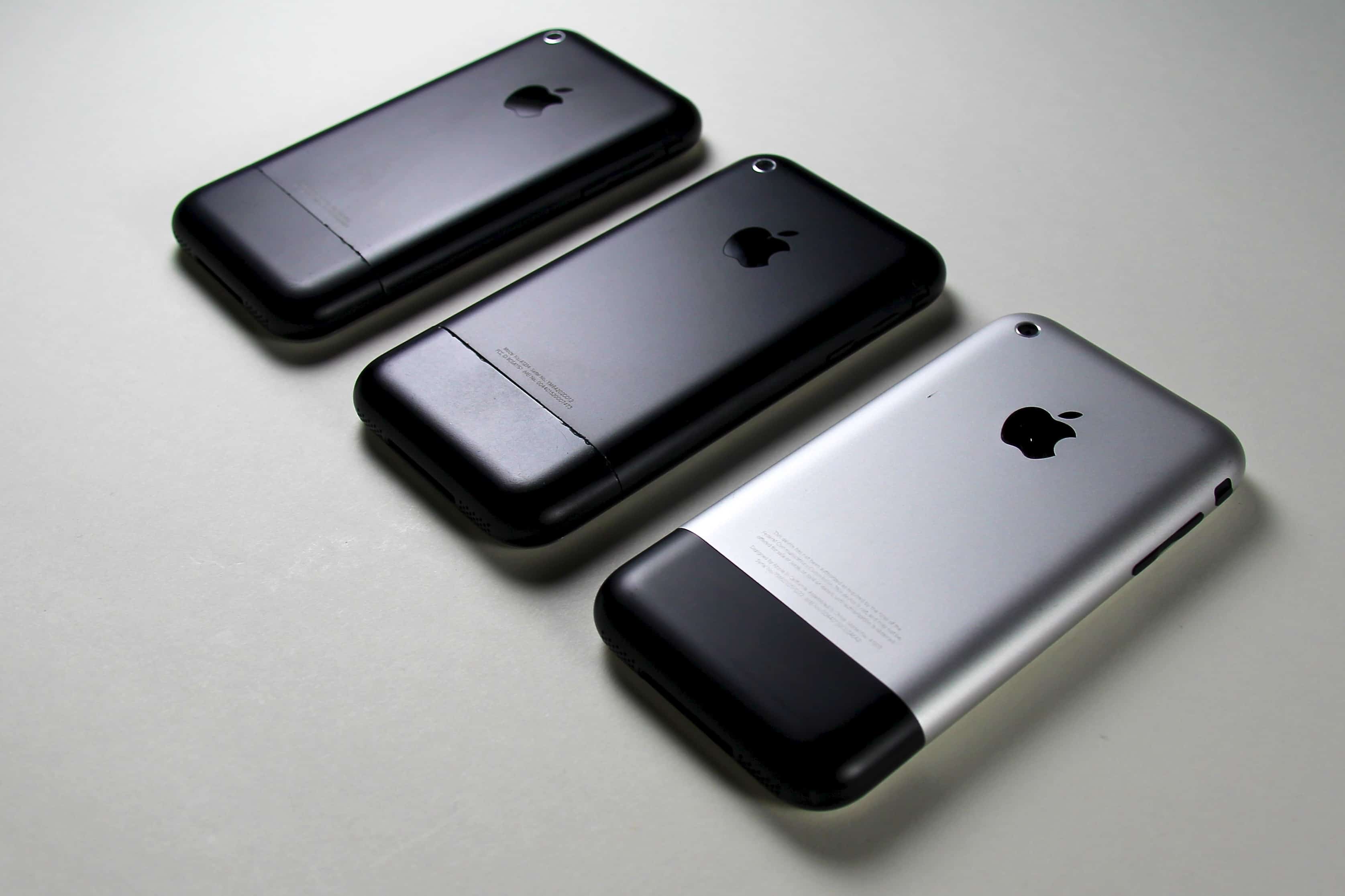 A trio of original iPhone prototypes show different colors and finishes tried out by Apple.