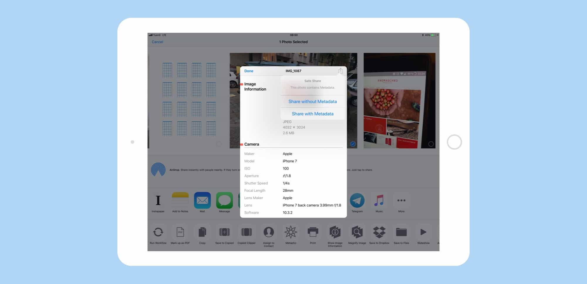 With a couple of extra taps, you can remove metadata from your photos before sharing. 