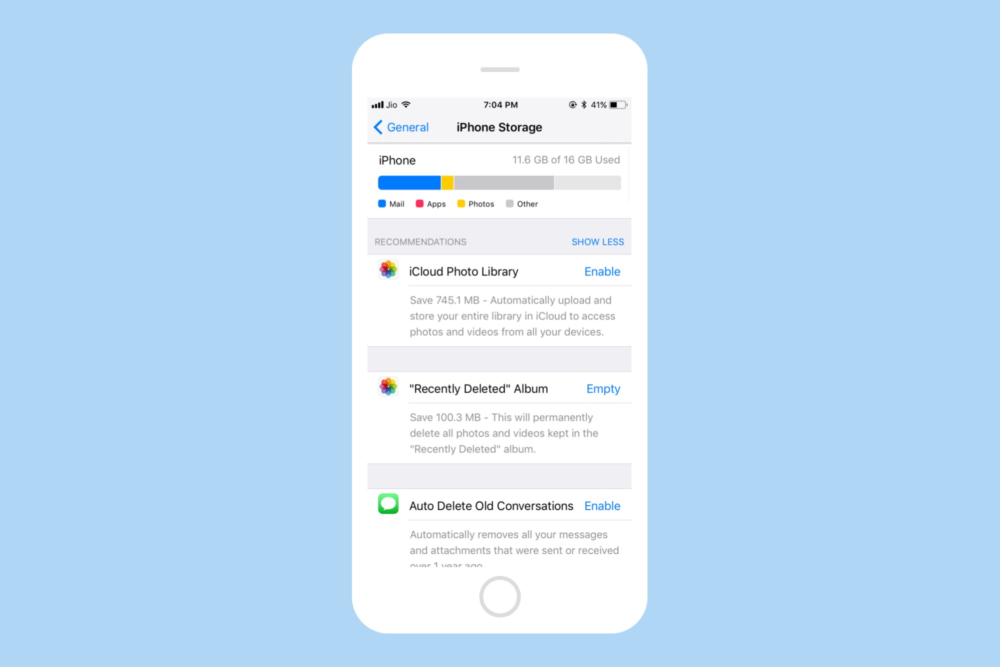 recommendations iOS 11 storage
