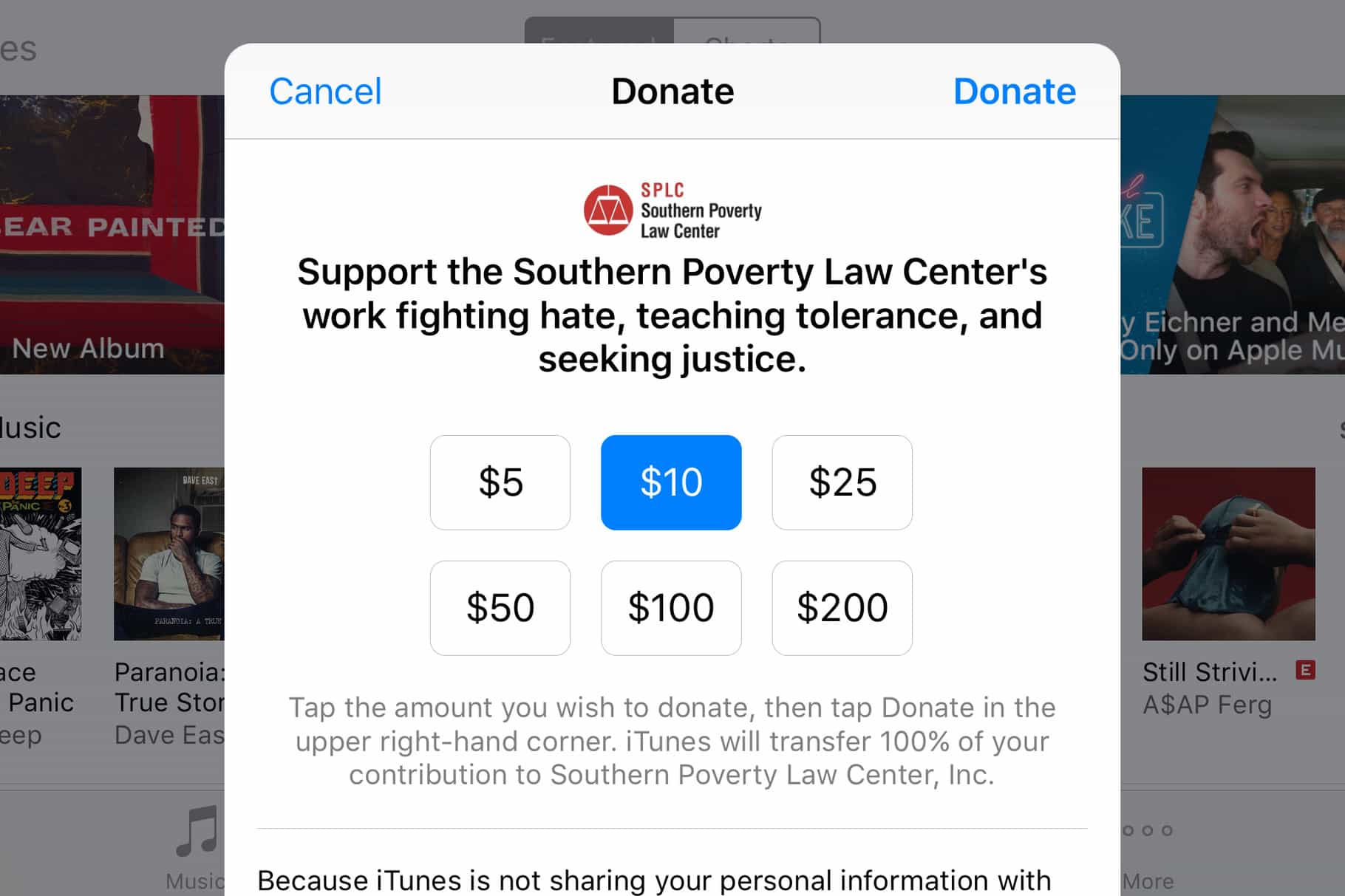 iTunes donation