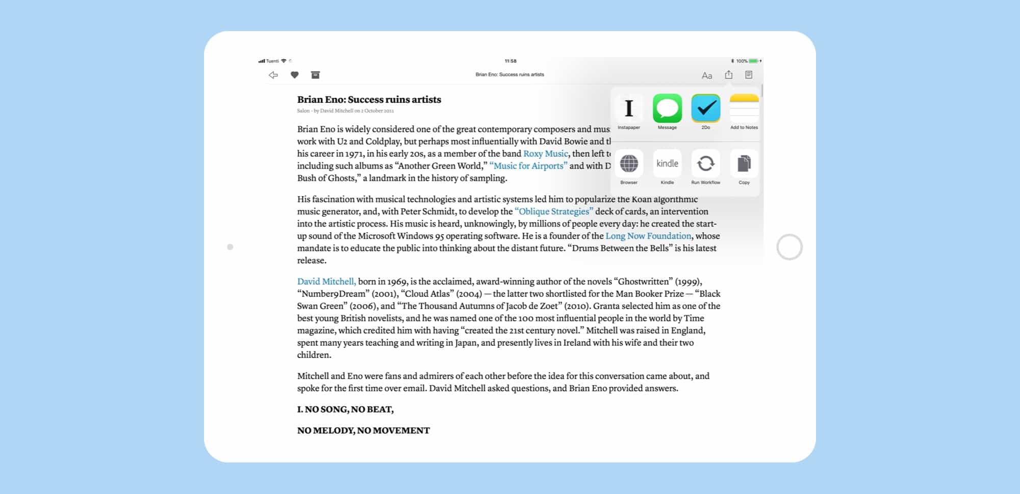 Sharing from Instapaper is super easy.