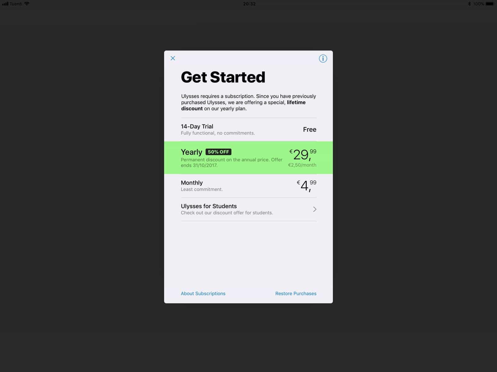 On first launch, you’ll see the new subscription options.