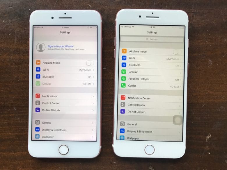 You'll see subtle differences between the real iPhone settings on the left and the fake iPhone menu on the right.
