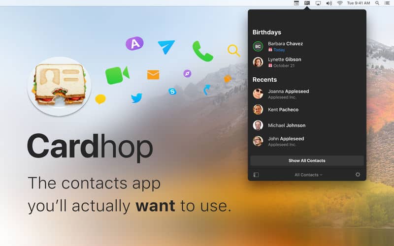 Cardhop contacts app for Mac