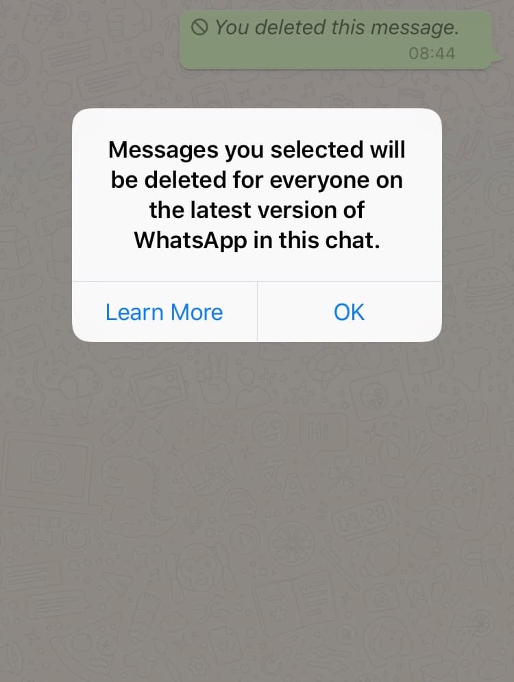 Delete whatsapp This messages lets you know that you successfully deleted the message.
