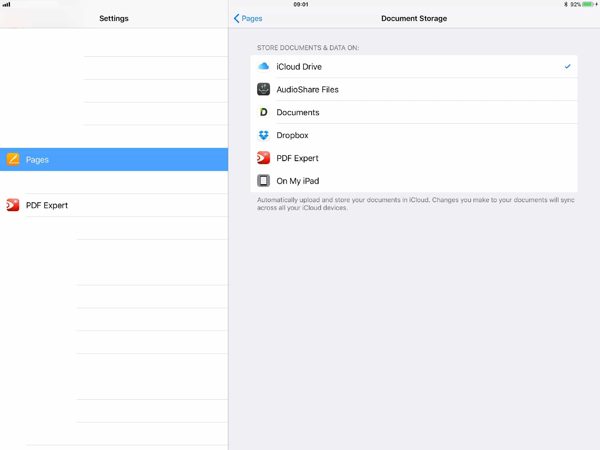 Pages document location ios 11 Compatible apps let you pick a default location for your documents and data.