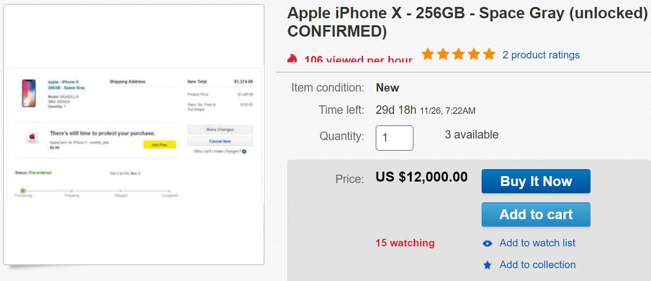 iPhone X pre-order eBay