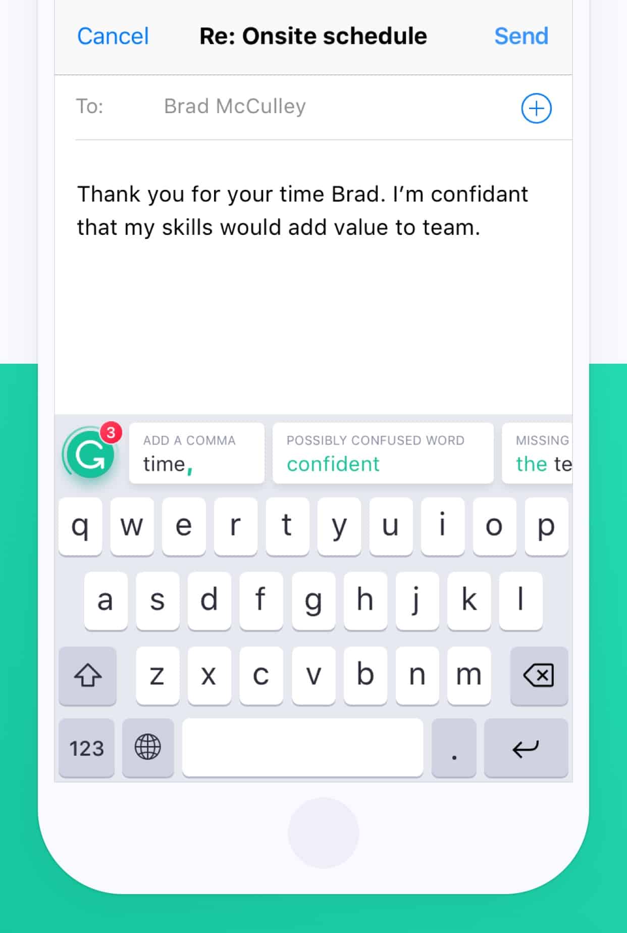 On the iPhone, Grammarly's limited keyboard is much less annoying. 