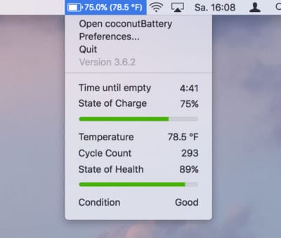 CoconutBattery also works on the Mac.