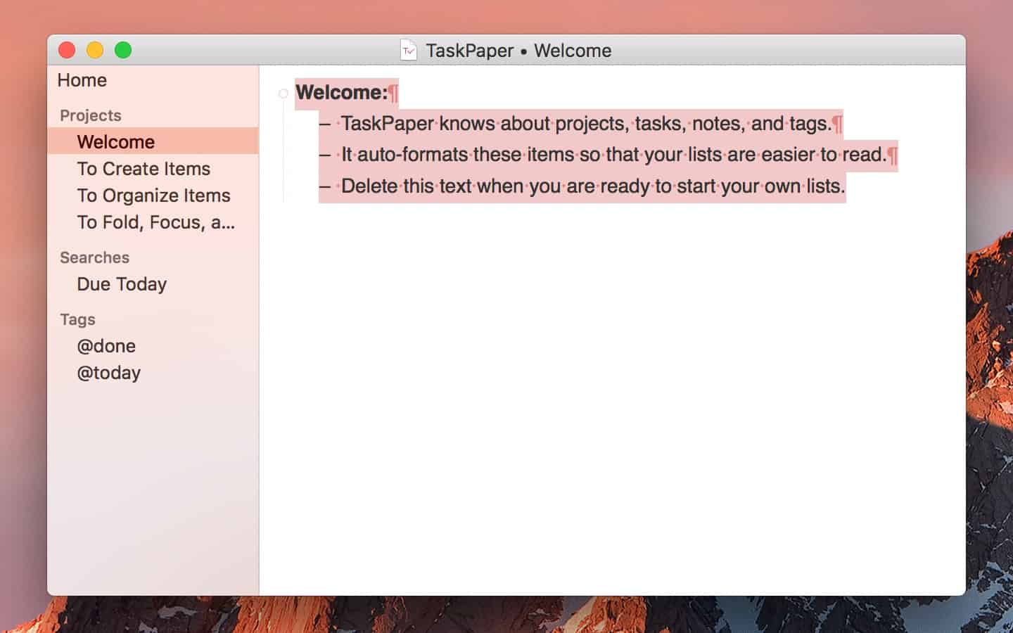 TaskPaper is the OG plain text to-do app for Mac.