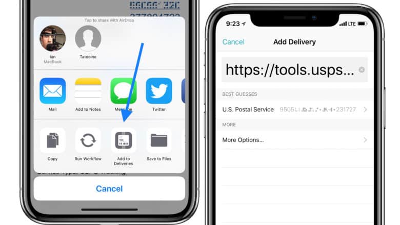 Adding a tracking number to the Deliveries app via an iOS share sheet