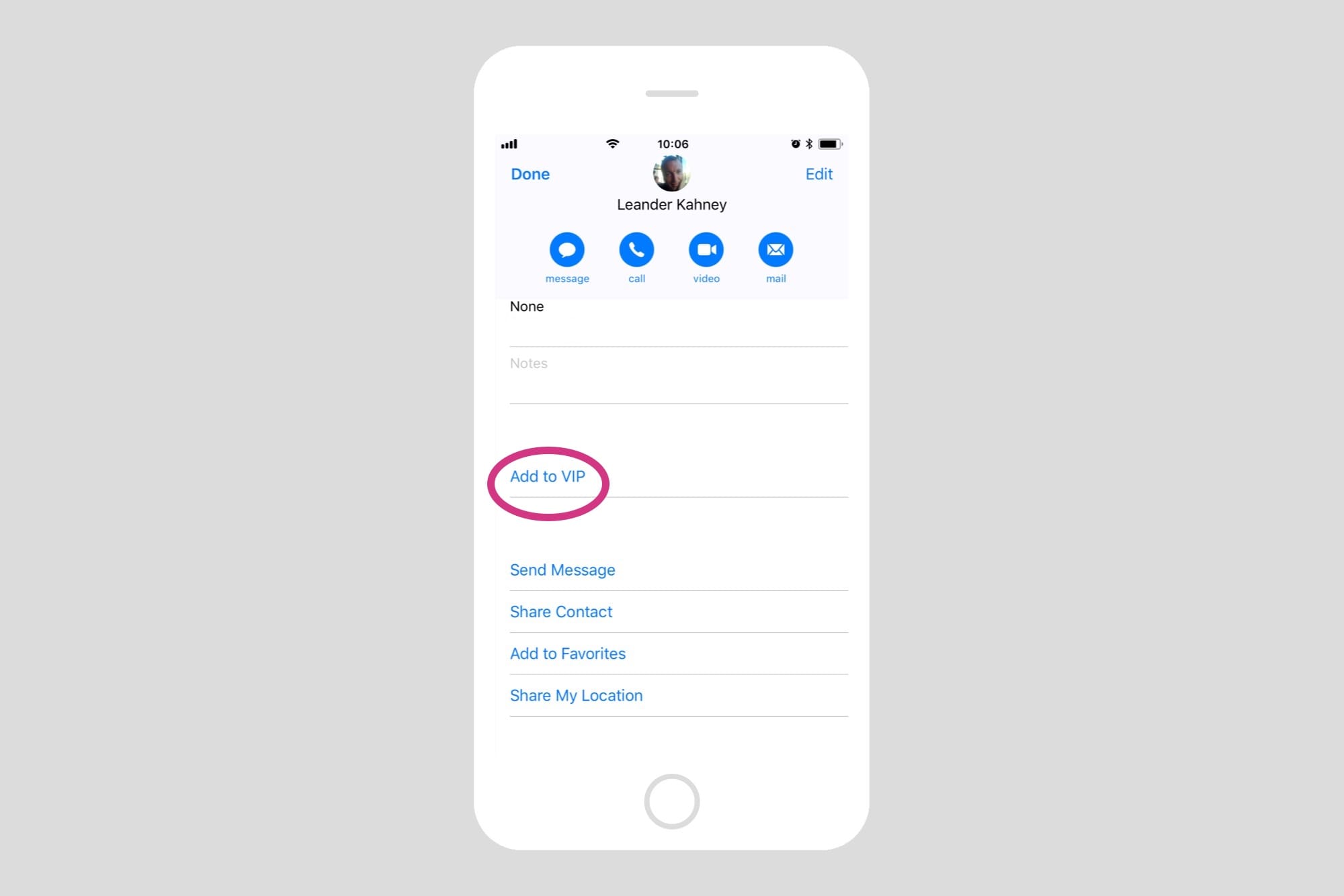 Adding contacts to the VIP list is easy.