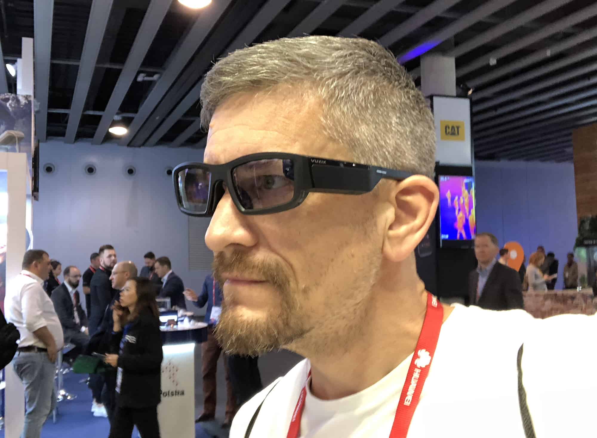 Trying out the Vuzix Blade augmented reality smart glasses at Mobile World Congress 2018.