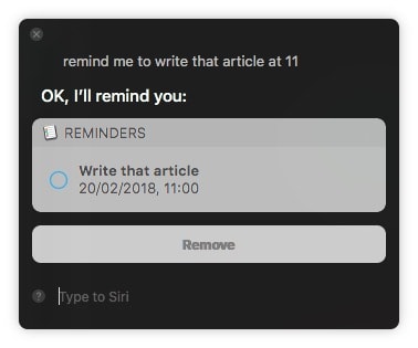 Quickly add reminders with Type to Siri on Mac.