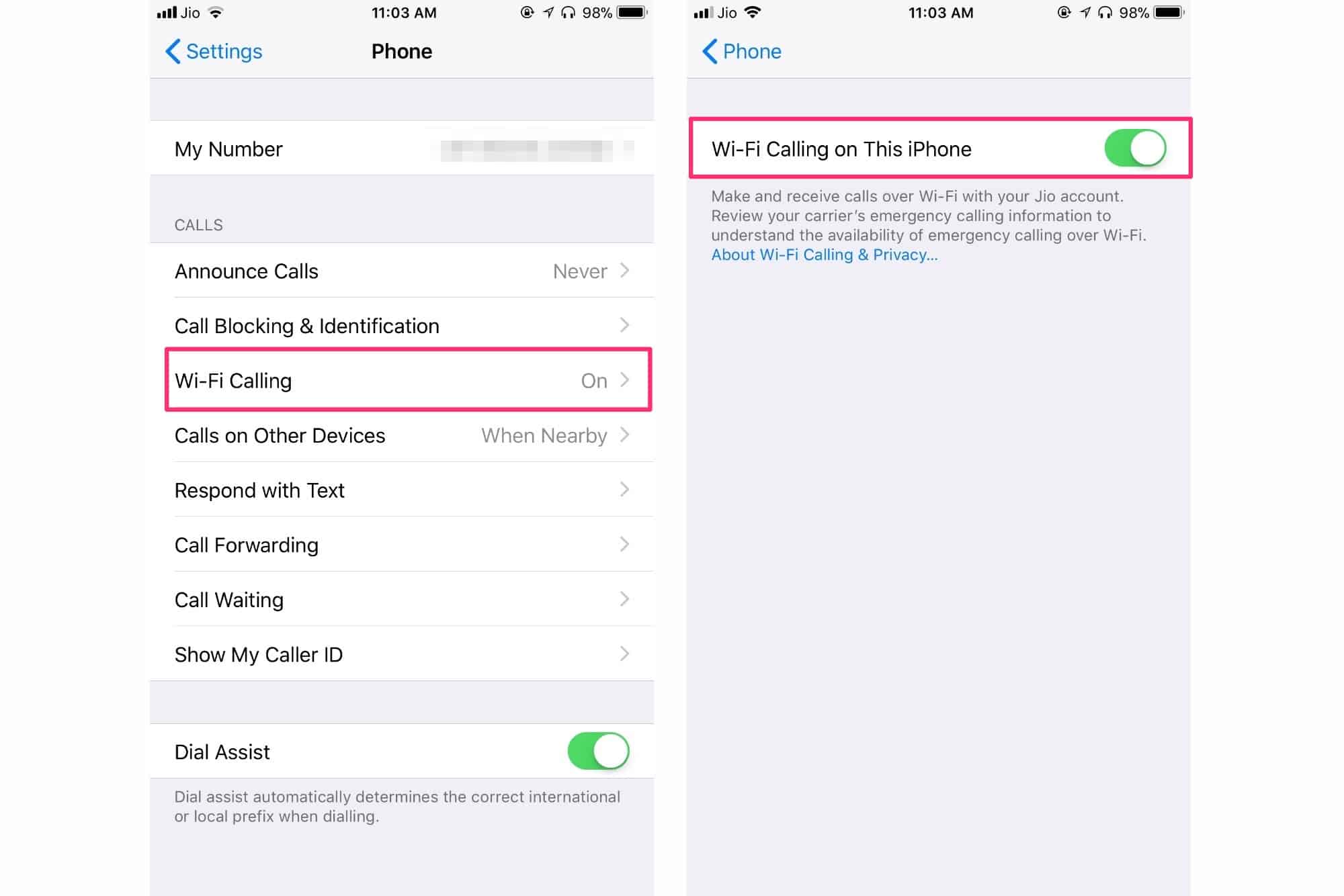 Enable Wi-Fi Calling iPhone