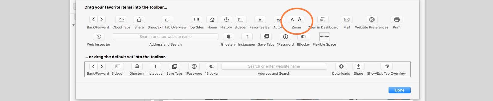 Add text buttons to Safari toolbar Drag these buttons to your toolbar.
