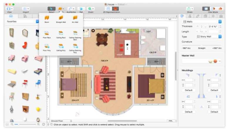 Easily create 2D and 3D previews of any home or office redecorating plans.