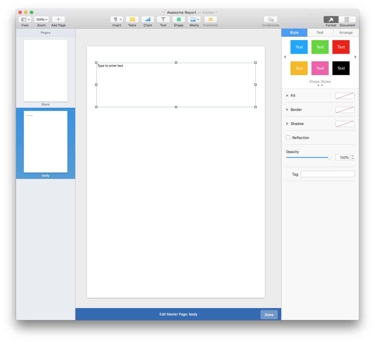 Editing the Master Page Here is how you edit Master Pages in Pages.
