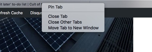 Right click and choose 'Pin Tab.'