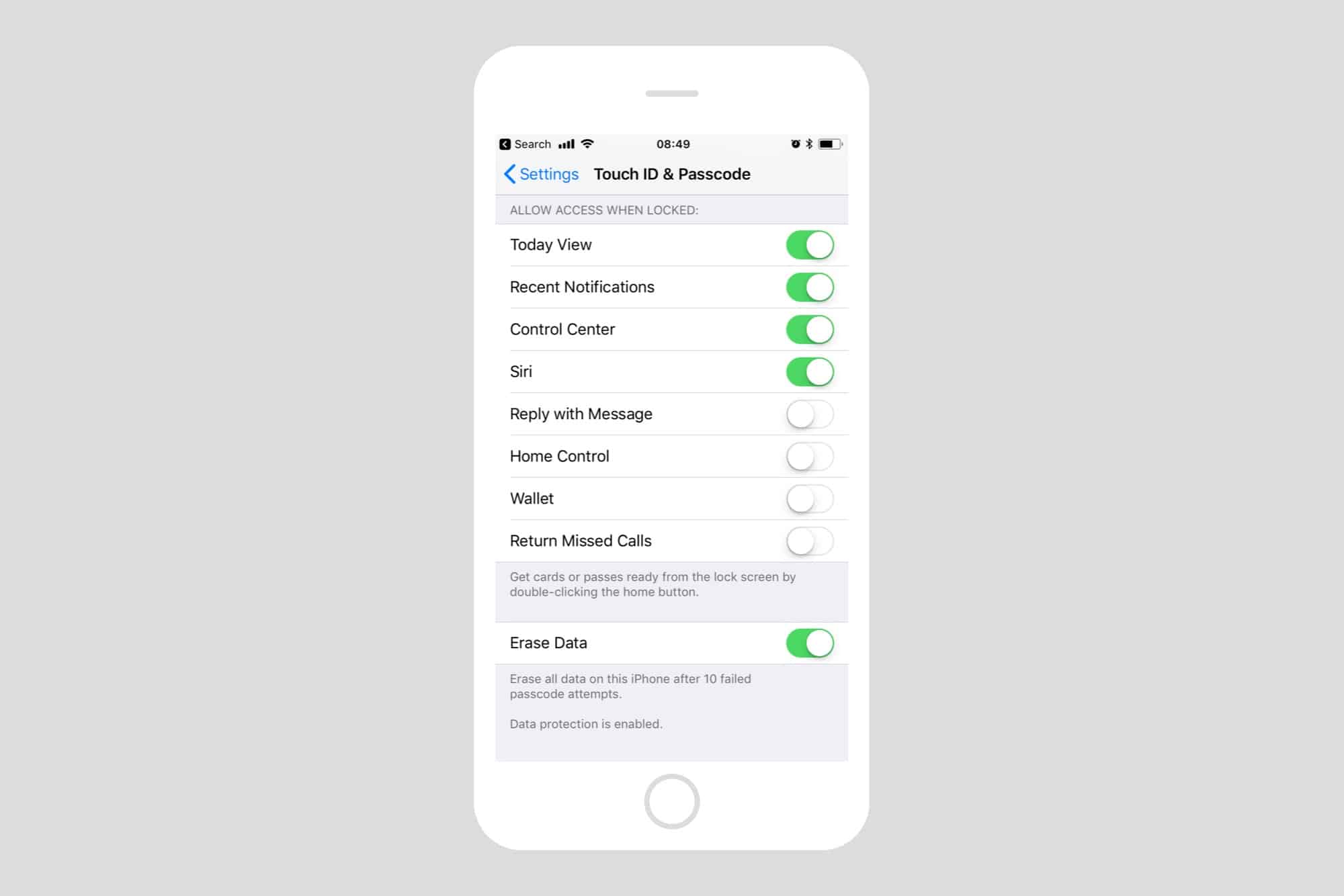 Enable Data Protection erase iphone