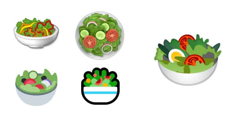 Salad emoji from various companies