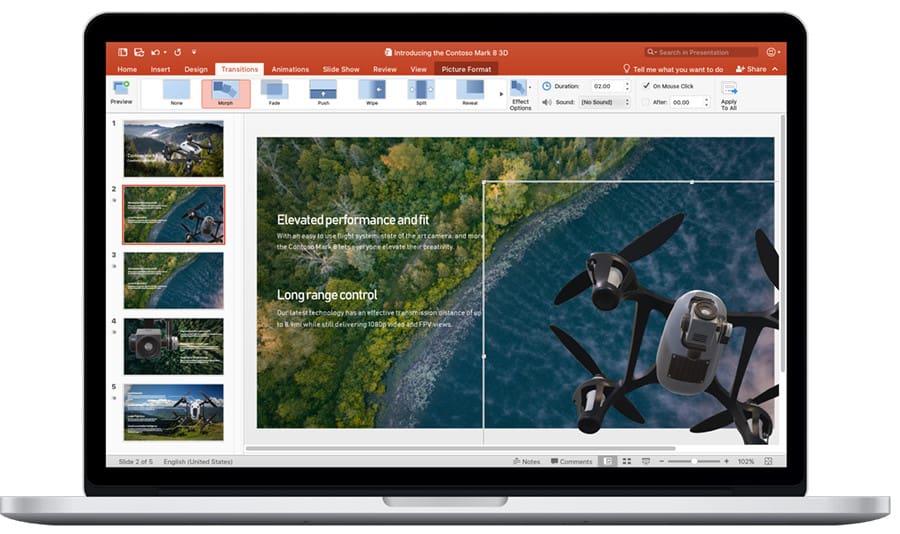 Morph transitions in PowerPoint are a part of Office 2019 for Mac.
