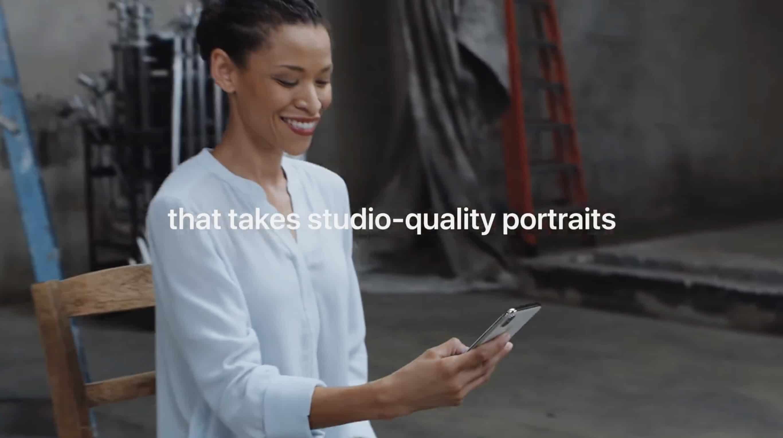 Apple ad says iPhone X takes studio-quality portraits.