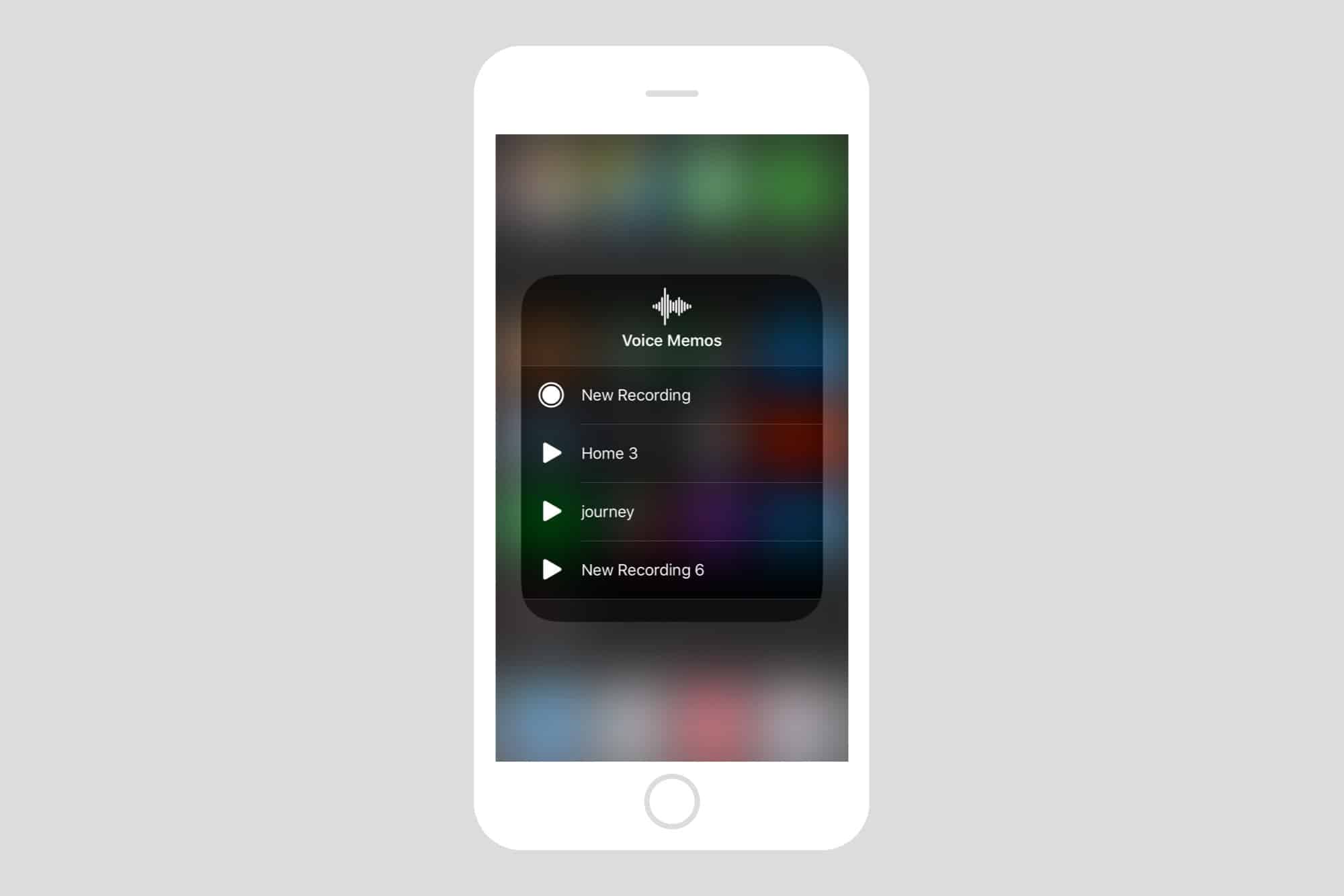 The Control Center widget for Voice Memos in iOS 12.